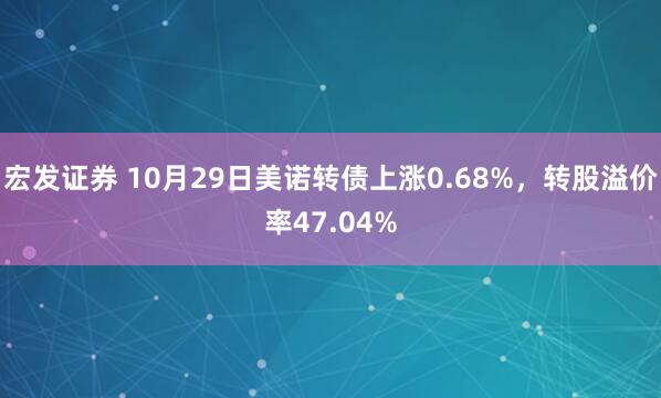 宏发证券 10月29日美诺转债上涨0.68%,转股溢价率47.04%